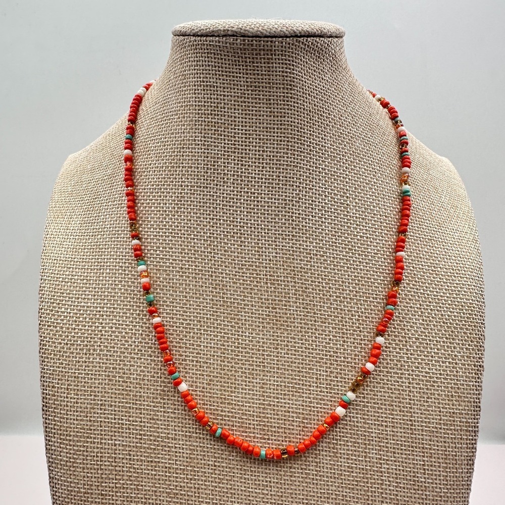 Vintage Y2K Silver Tone Seed Beaded Necklace Women's Classic Fashion Jewelry